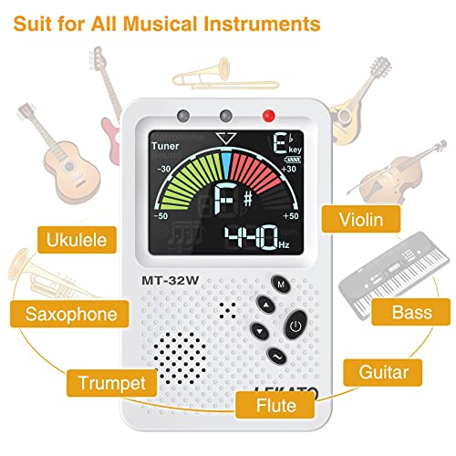 Metronome Tuner, Lekato Rechargeable 3 In 1 Metronome For Guitar, Bass, Violin, Ukulele And Chromatic,Clarinet, Trumpet, Flute, Tuners Tone Generator Digital Tuner For All Instruments, Matte White #TOP5