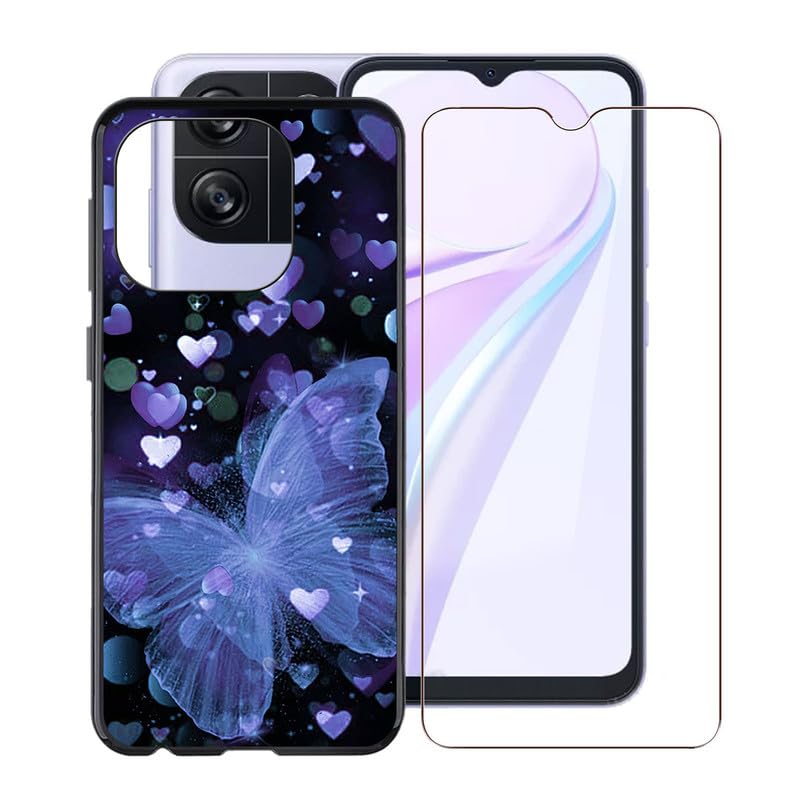 YQINHHME Black Soft TPU Bumper Phone Case for Blackview Wave 6C (6.50") with 1 X Tempered Glass Screen Protector, Slim Silicone Shockproof Cover for