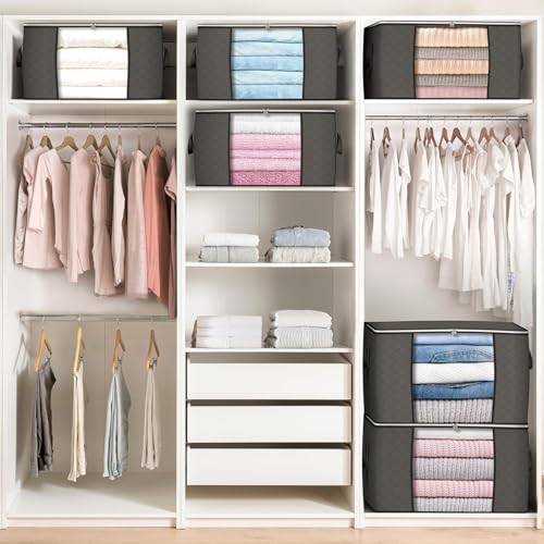 Image of 90L Large Storage Bags, 10 Pack Clothes Storage Bins Closet Organizers | Foldable Storage Containers, with Reinforced Handle, for Clothing, Blanket, Comforters, Bed Sheets, Pillows and Toys,Gray