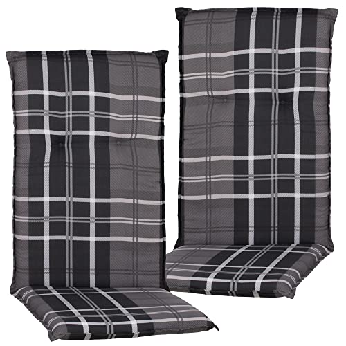 NYVI Gartenstuhl Auflagen Hochlehner 2er Set Barcelona - UV-Beständig, Atmungsaktiv, Strapazierfähig - Hochlehnerauflagen Sitzkissen Outdoor - Sitzauflagen für Gartenstühle 118x50cm Anthrazit Kariert