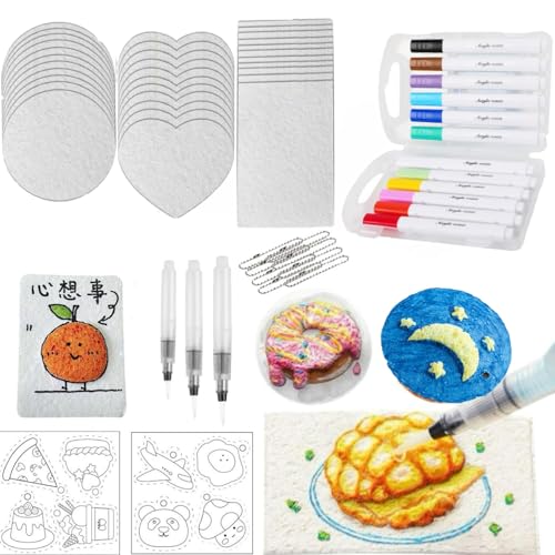 45 Pcs Magic Puffy Paint, 3D Drawing Magic Canvas Sponge, Popcorn Texture Painting Kit, DIY Bubble Drawing Pens Art Supplies, 3D Magics Canvas Sponge Puffy Paint