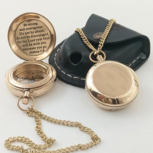 Brújula de latón grabada con cita Joshua 1:9, push open miniatura 1