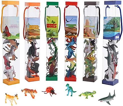 Animal Figures, 74 PCS Realistic Mini Dinosaur Insect Sea Farm Reptile Wild Jungle Animal Toys, Zoo Animals Playset, Cake Topper Party Favors for Kids 1, 2, 3 Year Olds