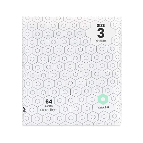 Image of PARASOL Clear+Dry Disposable Diapers | RashShield Protection, Leakproof Design, Hypoallergenic Diaper Set | Size 3 (16-28 lbs) 64 Count