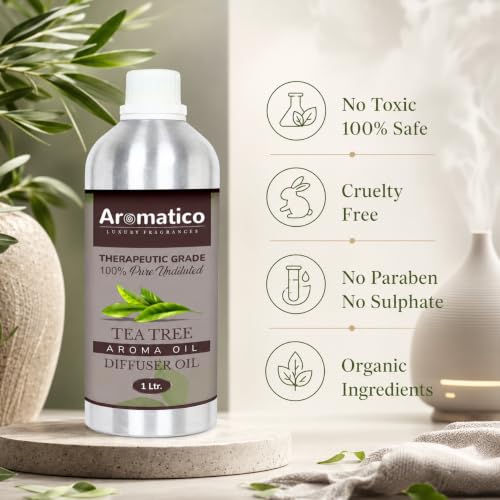 Image of AROMATICO Tea Tree Diffuser Oil with Strong, Long-Lasting Aroma. Premium Aroma Oil for Homes, Offices & Showrooms. Aromatherapy, Diffusers, Air Purifiers, Vaporizers - 1 L (1000 ml)