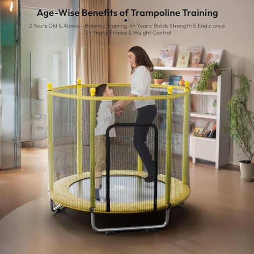 Image of StarAndDaisy Trampoline for Kids at Home with Safety Net /Trampoline for Indoor & Outdoor / 120KG Loading Capacity with Stainless Steel Frame & Legs -55 inch, 4.5 Feet Yellow