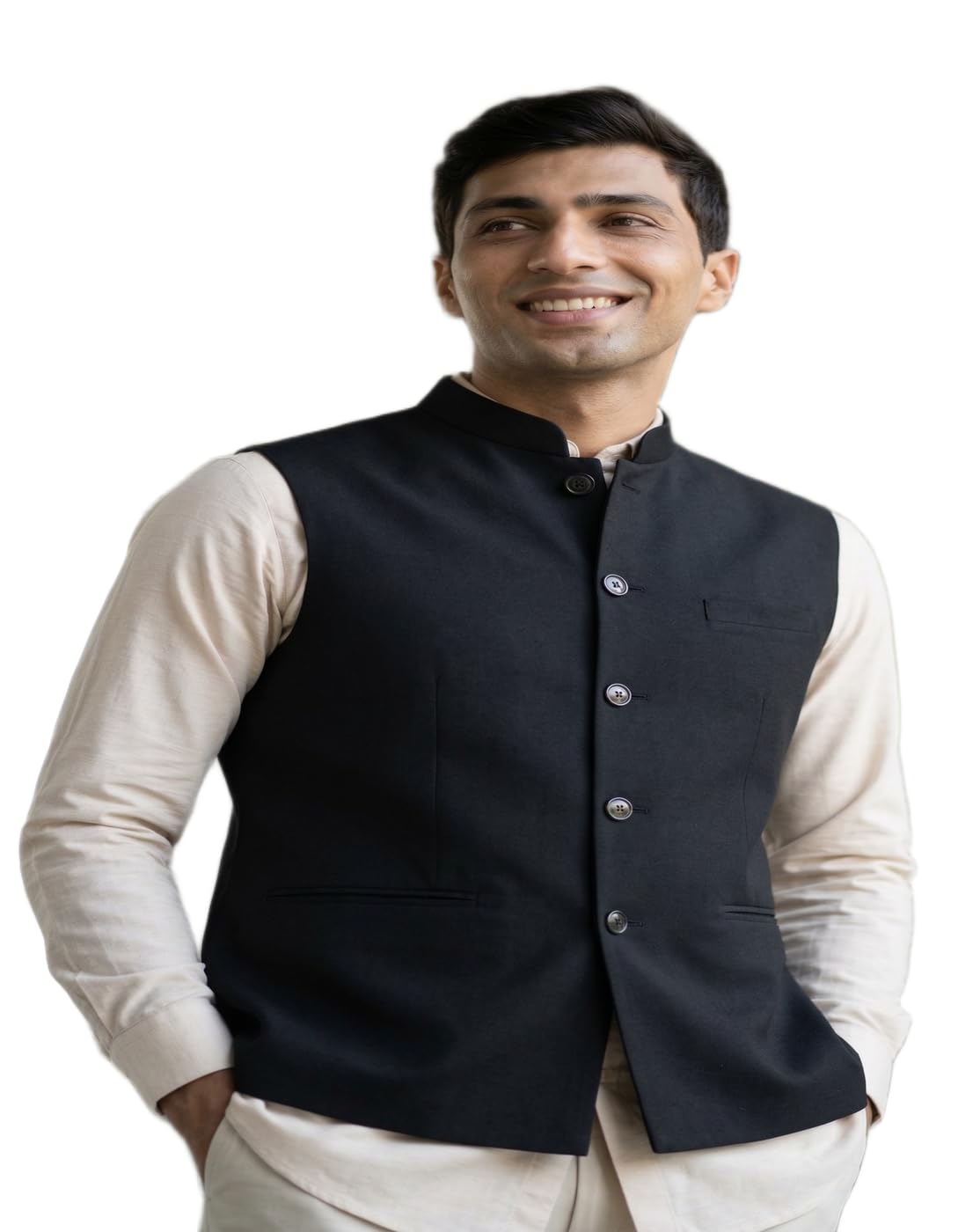 maykr Men’s Black Nehru Jacket Waistcoat, Mens Black Waistcoat-picture-21