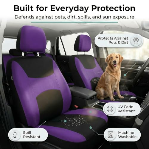 Image of FH Group Front Set Cloth Car Seat Covers for Low Back Car Seats with Removable Headrest, Universal Fit, Airbag Compatible, Seat Cover for SUV, Sedan, Van, Purple