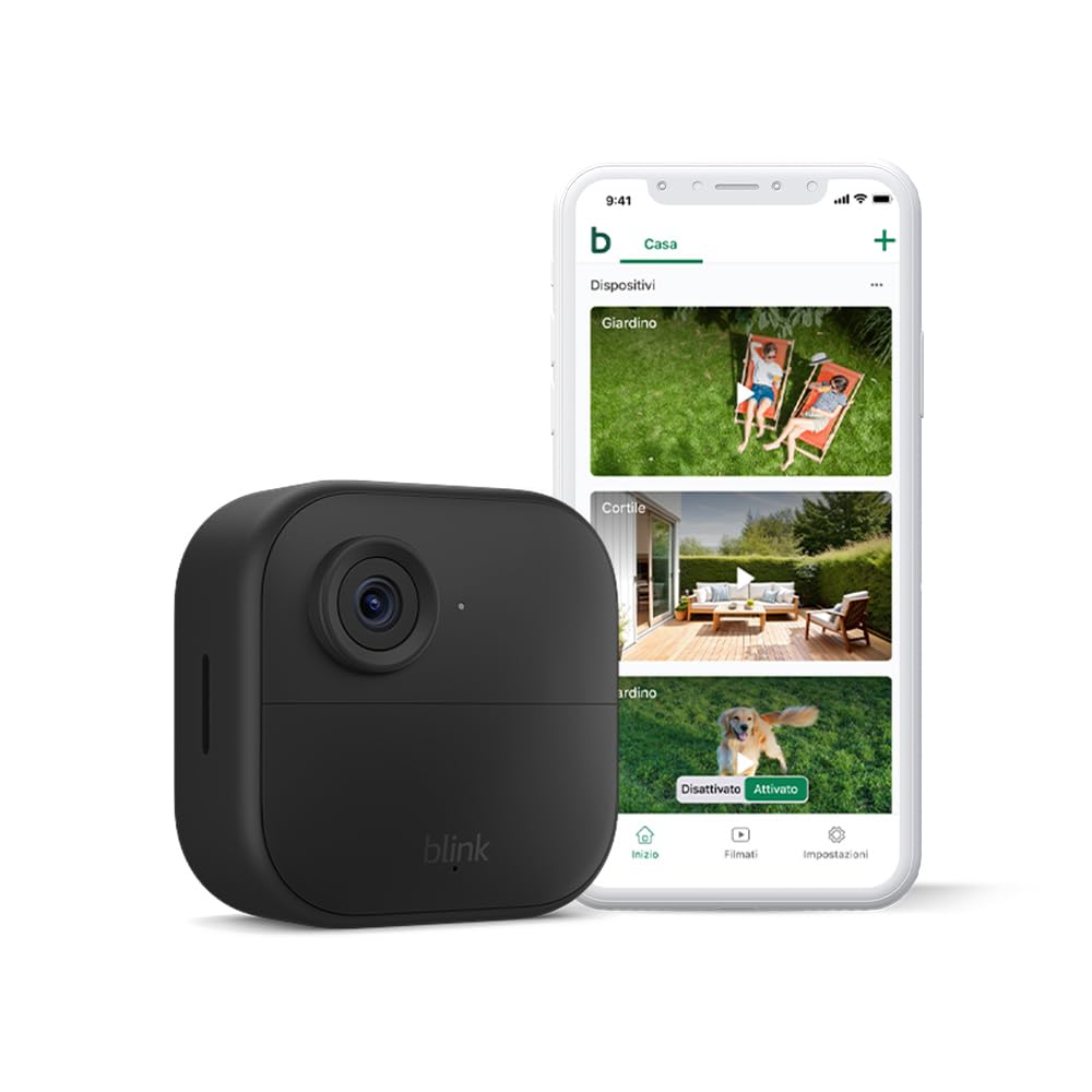 Videocamera Blink Outdoor 4 - Videocamera di sicurezza smart HD wireless, autonomia di due anni, compatibile con Alexa - Solo videocamera supplementare - IP65