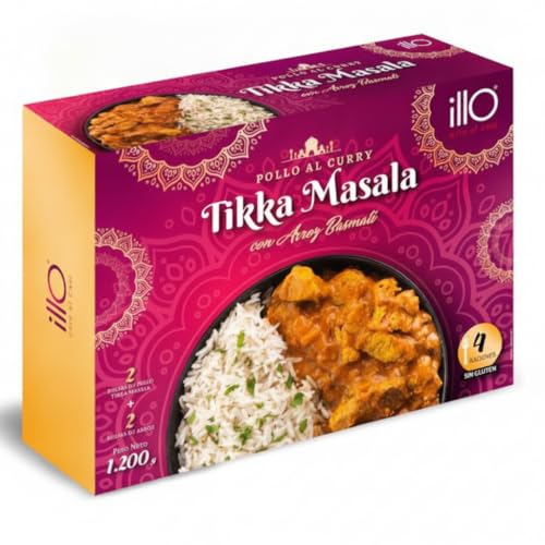 Pollo al Curry Tikka Masala con Arroz Basmati - Plato Preparado Gourmet Sin Gluten - Formato Familiar 4 Raciones (1,2kg) - Comida Preparada Lista en 5 Minutos - NEXU