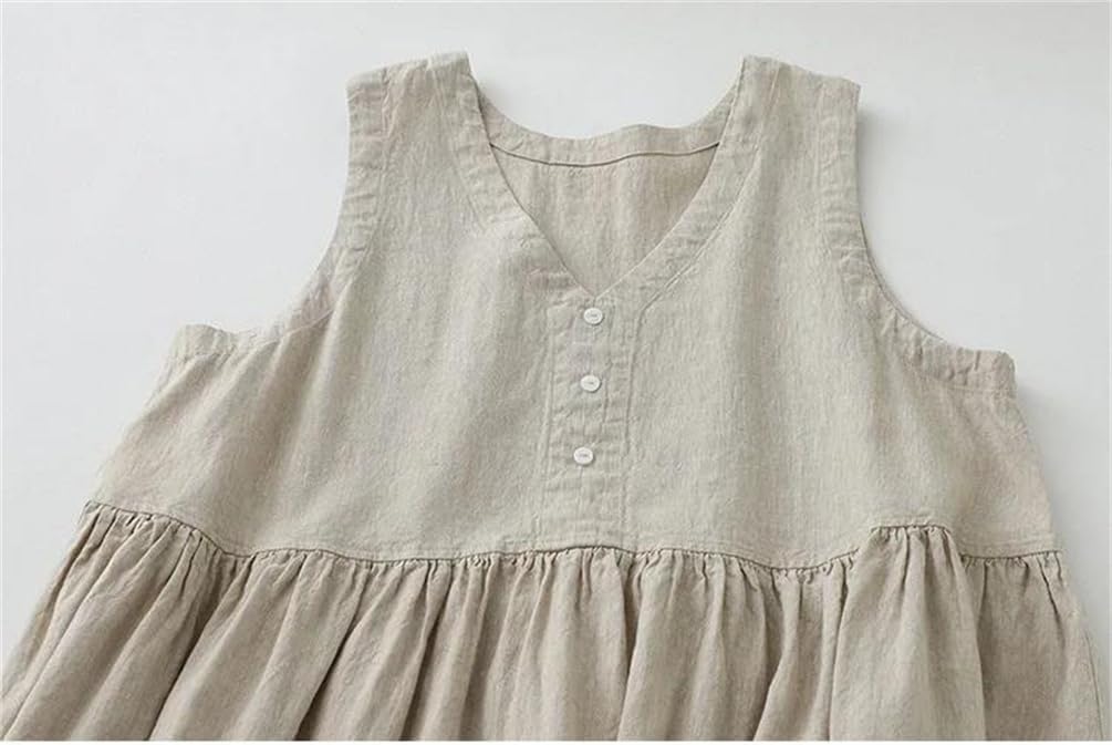 Women's Sleeveless Dress Casual V Neck Button Down Loose Midi Dresses