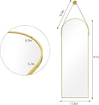 HARRITPURE 16"x48"Arched Mirror with suspension cuir Bracelet Full Length Miroir en aluminium Cadre mural Monture Arch Miroirs suspendus pour salle de bains Vanity Salon Chambre Entrée,Or