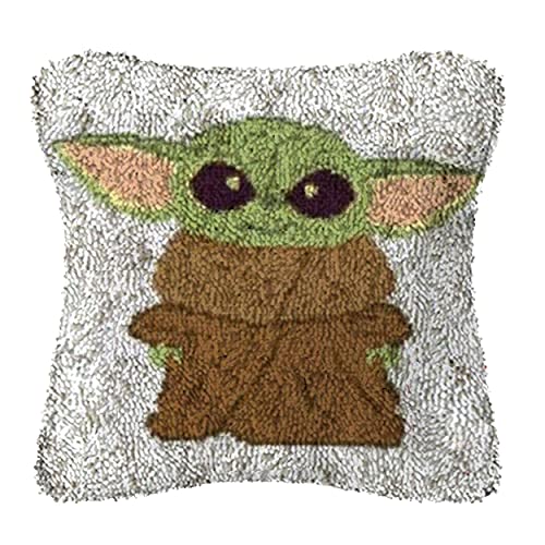 Image of clubevy DIY Latch Hook Kits Pillow Case Embroidery Carpet Set Needlework Pillow Cover Sofa Cushion Cover Craft Kits 17x17 inch (Grogu)