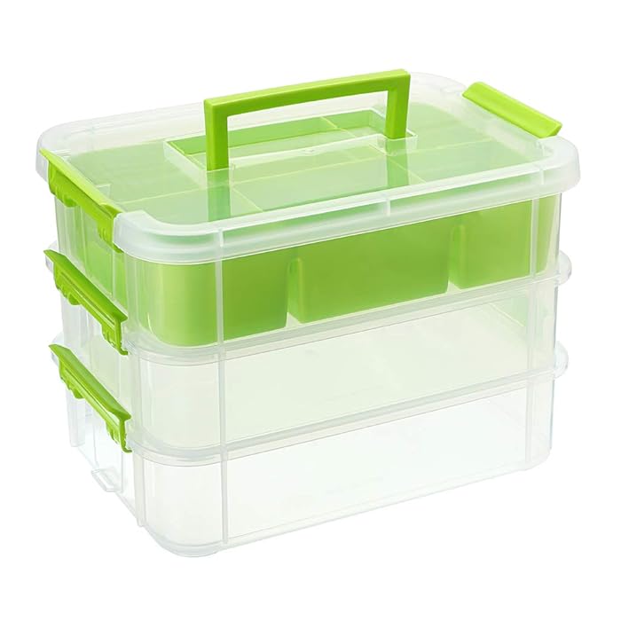 Buy JUXYES 3Tiers Stack Carry Storage Box With Divided Tray