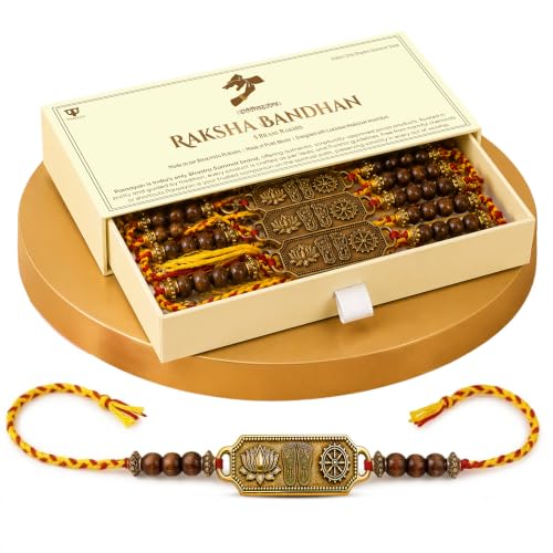 Image of 5 Brass Rakhis for Brother | As per Bhagavata Purana with Vishnupad, Kamal & Sudarshan Chakra Symbols I Premium and Authentic Rakhi for Raksha Bandhan