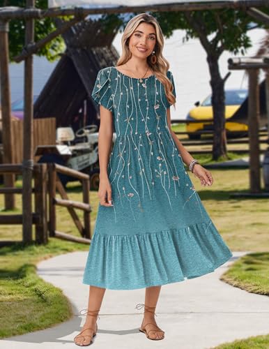Image of Zeagoo Women Summer Midi A Line Dress Short Sleeve Casual Flowy Tiered Beach Long Sundress with Pockets 2026 Vacation Travel