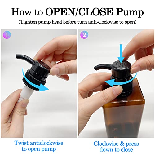 6 Pack Shampoo And Conditioner Dispenser Bottles - 4 Pack 22 Ounce And 2 Pack 8 Ounce Refillable Square Plastic Pump Bottles Shower Soap Dispenser For Shampoo, Conditioner, And Body Wash (Amber) #TOP2