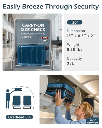 Image of Coolife Luggage Expandable(only 28 inch) Suitcase PC+ABS Spinner Built-in TSA Lock 20in 24in 28in Carry on (Caribbean Blue, S(20in Carry on))