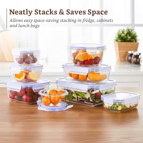 Image of Amazon Brand - Solimo Glass Food Storage Container Set, Pack of 7, Airtight & Leakproof, Microwave & Freezer Safe, Transparent