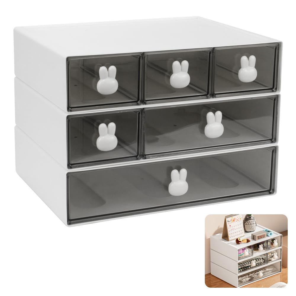 MININUSI Organizador de Escritorio con Cajones Organizador de Maquillaje 3 capas Organizador de Cosmeticos Cajonera Maquillaje Tocador Organizador Escritorio Blanco 25.2×8.7×9.2cm, Apilable
