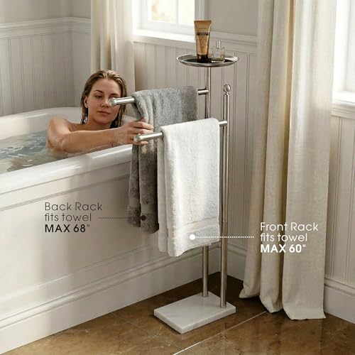 Toallero independiente de baño con estante para teléfono móvil de pie 6