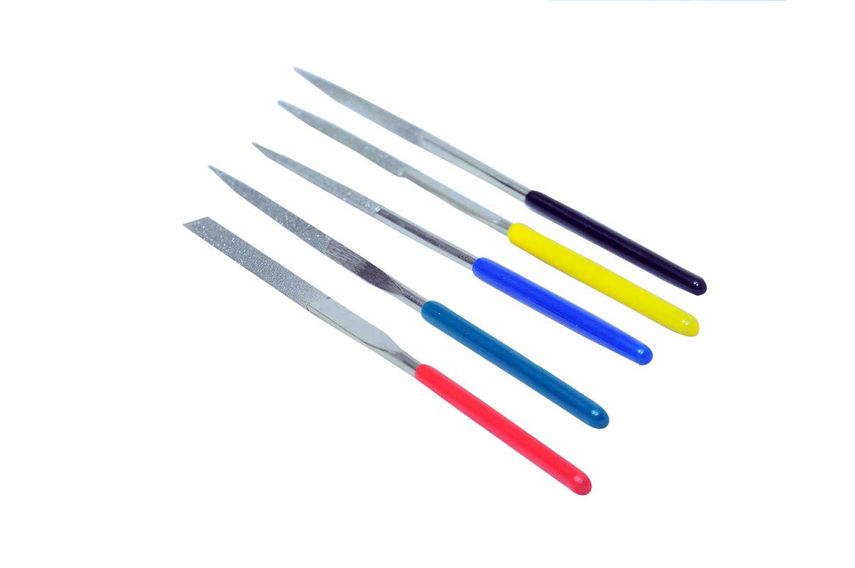 Jon Bhandari Tools 5pcs Diamond Coated Precision Needle File Set (5x180mm) | Flat, Round, Triangular, Half Round & Square Files for Metal, Glass, Ceramic, Jewellery & Craft Work 1