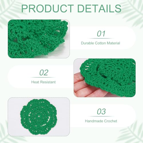 Napperons en dentelle de coton isolants M METERXITY faits main vert - 3