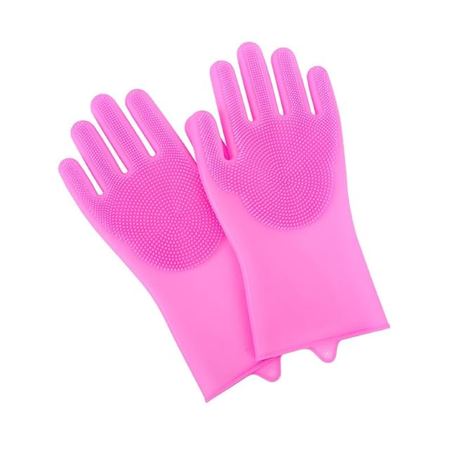 Premium Pet Grooming Gloves (1 Pair) - 3,000 Soft Silicone Tips for Bathing, Deshedding & Massage - Heat Resistant, 5-Finger Grip - Cats/Dogs/Rabbits (Pink)-ag9wz4uv