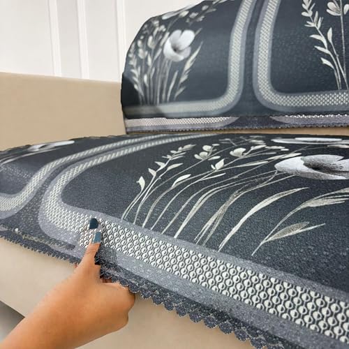 Image of Homerz Premium Waterproof Jasmine Joe Sofa Seat Cover - Floral Printed Sofa Protector | Non-Slip, Washable & Durable Sofa Protector (Grey, 2 Seater with Back)