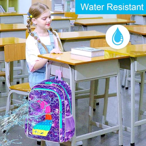 Image of CCJPX 3PCS Mermaid Backpack for Girls, 16 inchKids Water Resistant Elementary Preschool Kindergarten School Bookbag with Lunch Box - Purple