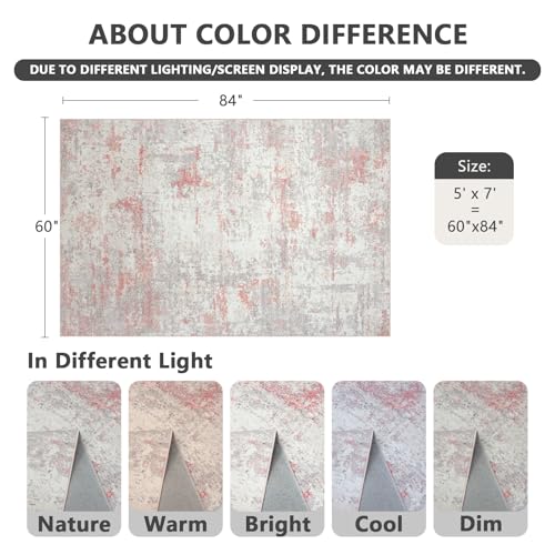 Tapete decorativo moderno 5x7 gris y rosa miniatura 2