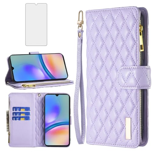 Asuwish Phone Case for Samsung Galaxy A31 Wallet Cover with Tempered Glass Screen Protector and Leather Flip Credit Card Holder Stand Cell Accessories Protective A 31 4G 31A A315G Women Girls Purple