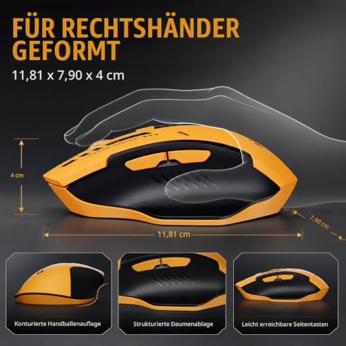 inphic A9 Kabellose Gaming‑Maus, wiederaufladbar, 12800 DPI, RGB – Ansicht 6