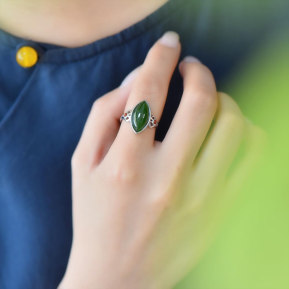 S925 Silver-Inlaid Natural Jasper Horse Eye Ring Opening Adjustable Including Certificate 1