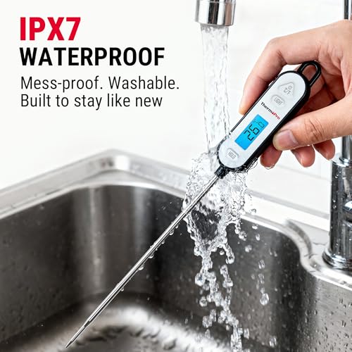 ThermoPro IPX7 Fleischthermometer Wasserdicht Schnelles Instant-Read Grillthermometer mit Hintergrundbeleuchtung & Hold, Digitales Brantenthermometer -50°C bis 300°C für BBQ, Steak, Grillen & Küche