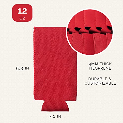 Image of Slim Can Cooler Sleeve 12 Pack - Blank Neoprene Insulated Can Coolers for 12 oz Skinny Beer & Soda Cans - Sublimation Ready Drink Sleeves for Heat Press, Custom Printing & Party Favors (Red)