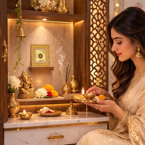 Image of DIVINITI Siddh Energised Maha Lakshmi Yantra | 24k Gold Plated Foil Prosperity Vastu Frame for Home, Office & Puja Room | Spiritual Yantra for Wealth, Fortune & Prosperity (14 X 13 CM)