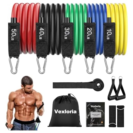 Vexloria Gomas Elasticas Musculacion, 5 Niveles de Resistencia, con Anclaje para Puerta, Asas, Correa para Tobillo, Ideal para Pilates, Yoga, Desarrollo Muscular, Colorido