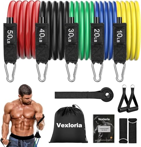 Vexloria Elastici Fitness, 5 Livelli di Bande Elastico Palestra, Fasce elastiche, Elastiche Fitness Set Ideale per Yoga,Pilates,Costruzione Muscolare, Colorato