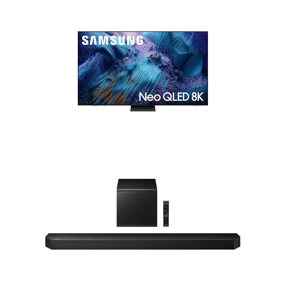 Samsung 75-Inch Class Neo QLED QN990F 8K Mini LED Smart TV (2025 Model) NQ8 AI Gen3 Processor + Samsung Q800F 5.1.2ch Q Series Soundbar + Subwoofer, Wireless Dolby Atmos, (HW-Q800F, 2025)