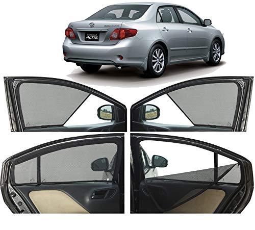 Image of Autofact Magnetic Car Sunshades Compatible with Toyota Corolla Altis (2011 to 2014) (Set of 4) - Easy Installation, UV Protection (Front 2 Half-Cut for Side Mirror Visibility, Rear 2 with Zippers)