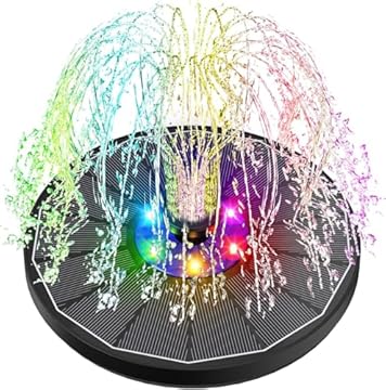 SZMP Fontana Solare, 2025 Nuovo 3.5W Vetro Pompa ad Acqua Solare, Fontana Giardino con 2200mAh Batteria, 7 Ugelli e 6 LED Colorati Fontana per Bagno per Uccelli, Laghetto, Piscina, Acquario, Giardino