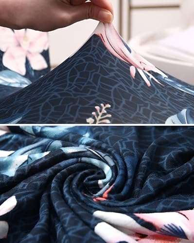 Image of Stretchable Dining Chair Cover - Washable, Removable, Anti-Slip, Protector, Universal Fit (Set of 4, Blue Floral)