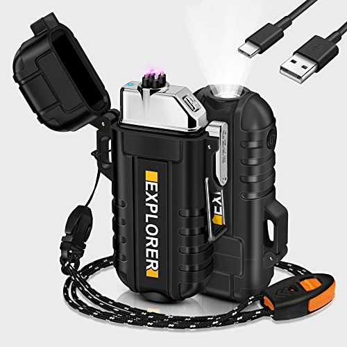 Lafagiet Encendedor recargable tipo C, doble arco eléctrico, impermeable, sin llama, resistente al viento, encendedores de plasma para parrilla al aire libre, supervivencia, camping, vela Cover