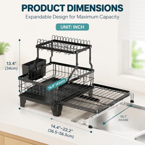 Image of COMFYHOME Double-Layer Pull-Out Iron Dish Drain Rack: Saves Space, Includes Cup Holder, Drain Board, Cutlery Rack Suitable for Pots, Pans, Cups, Cutlery