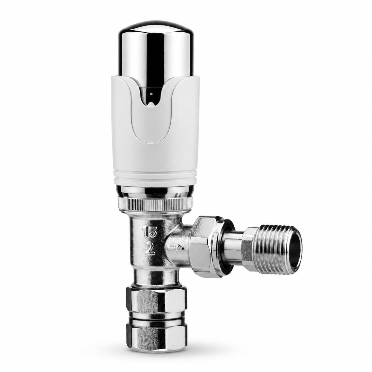 Kartell K-Therm Thermostatic Radiator Valves 15mm for Radiators and Heated Towel Rails (1, White & Chrome Angled)