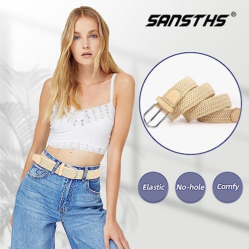 SANSTHS Women Men Woven Stretch Braided Belts Multicolored Elastic Canvas Fabric Belt for Jeans Pants Shorts Dress2