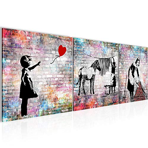 Runa Art - Bilder Banksy Street Art 120 x 40 cm 3 Teilig Wandbild auf Vlies...