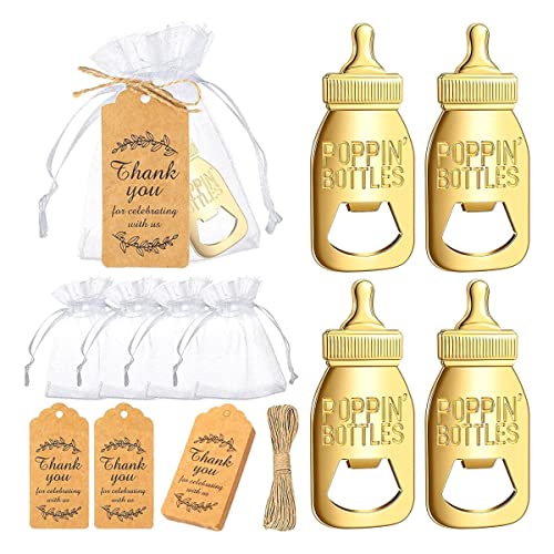 CHENGU Popping Bottle Openers Baby Shower Return Favors for Guests Bottle Opener Decorations and Souvenirs with Organza Bags Thank You Tags for Theme Party Favors (Retro Style,151 Pieces)