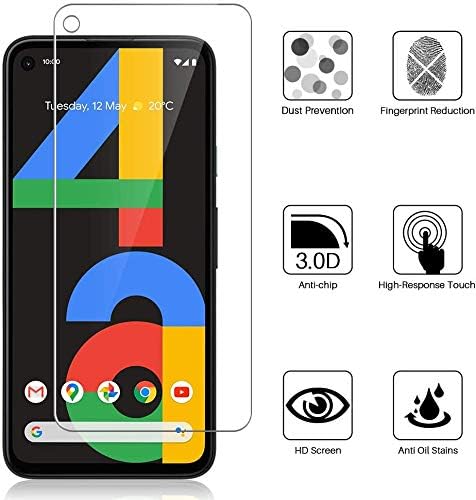[2+3 Pack] LϟK Compatible for Google Pixel 4a 5.8 inch [Not for Pixel 4a 5G 6.2 inch], 2 Pack Tempered Glass Screen Protector + 3 Pack Camera Lens Protector, HD Clear, Installation Tray - Gray